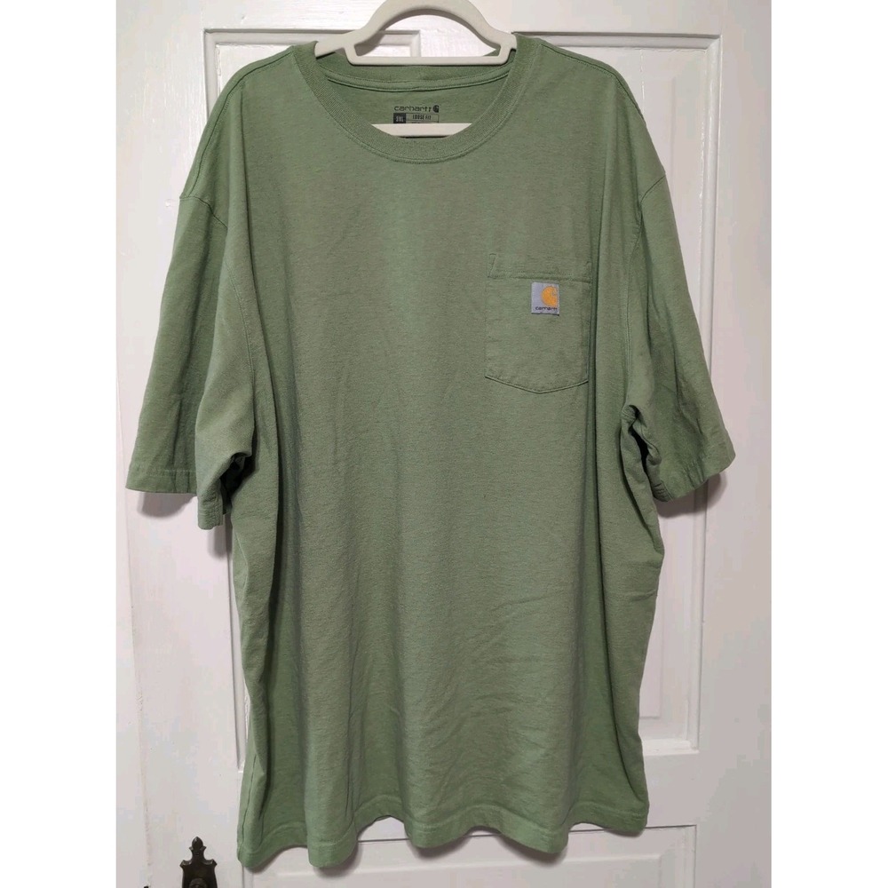 Carhartt K87 Loose Fit Short Sleeve T Shirt Green Pocket Logo Work Men 3XL(1319)